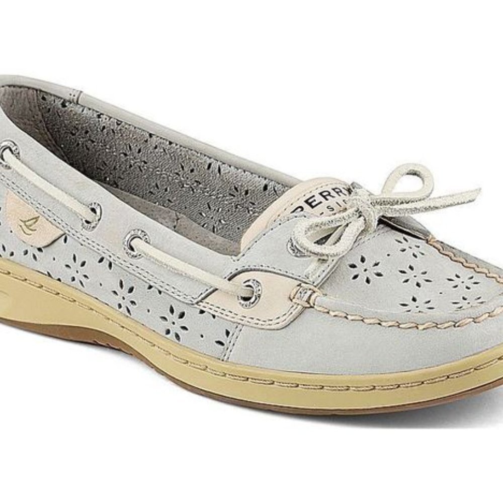 Sperry Top Sider Women's Angelfish Gray Tan Floral Leather Boat Shoes 7.5 Wide